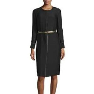 Elizabeth and James Annabelle Long-Sleeve Belted Dress Bronze Black 2